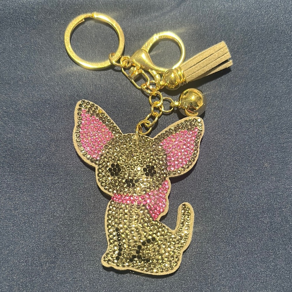 Sparkling Chihuahua Keychain Bag Charm with Pink Accents